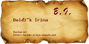 Belák Irina névjegykártya